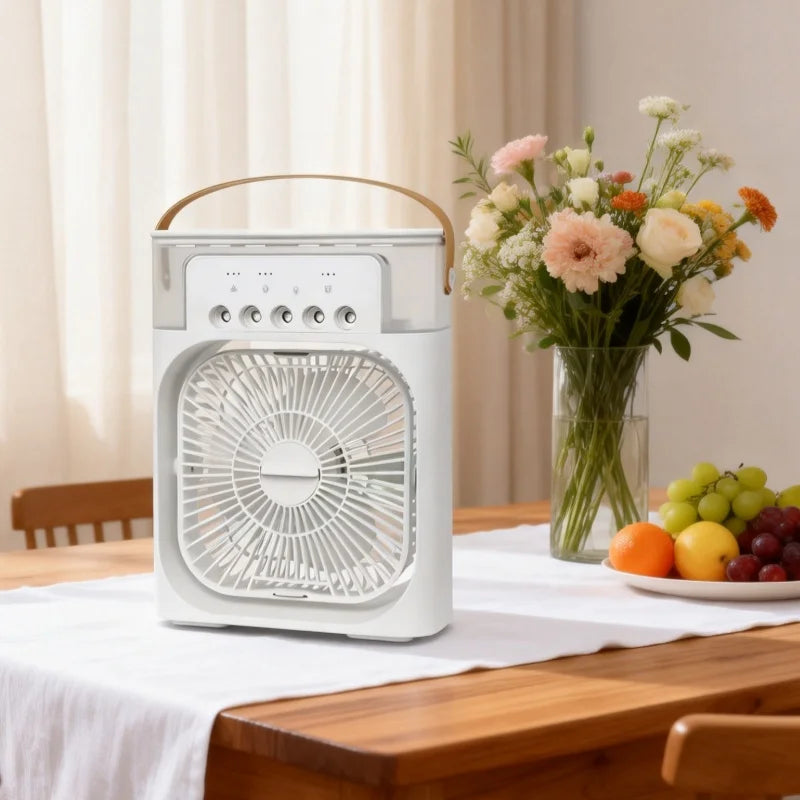 Showlu Smart General portable USB air cooler fan with 3-speed settings, mini water mist humidifier, LED display, desktop cooling fan