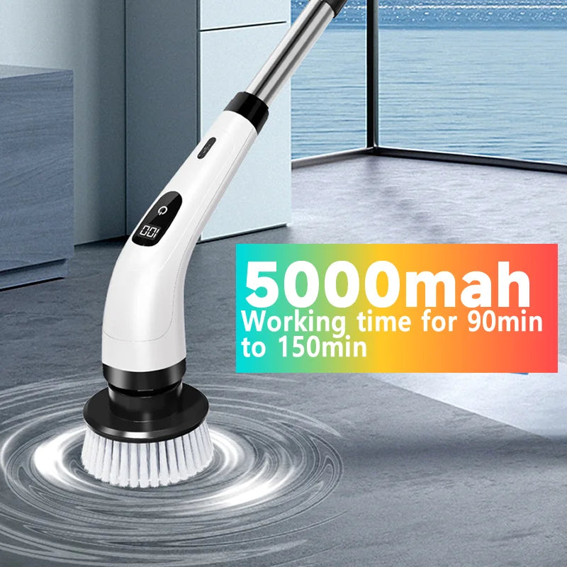 Showlu Smart General cordless electric spin scrubber with 7-in-1 cleaning brush, showcasing its versatile cleaning heads and ergonomic design.