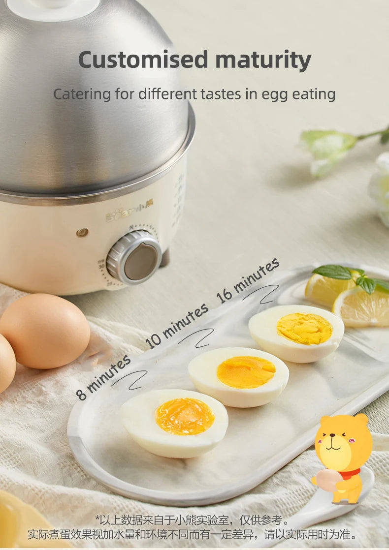 Showlu Smart Electric Egg Boiler in stainless steel, 360W, with a timer for boiling 4-6 eggs, compact kitchen appliance.