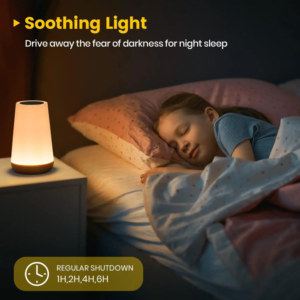 Showlu Smart General RGB Touch Remote Night Light emitting colorful light, featuring touch controls and adjustable brightness.