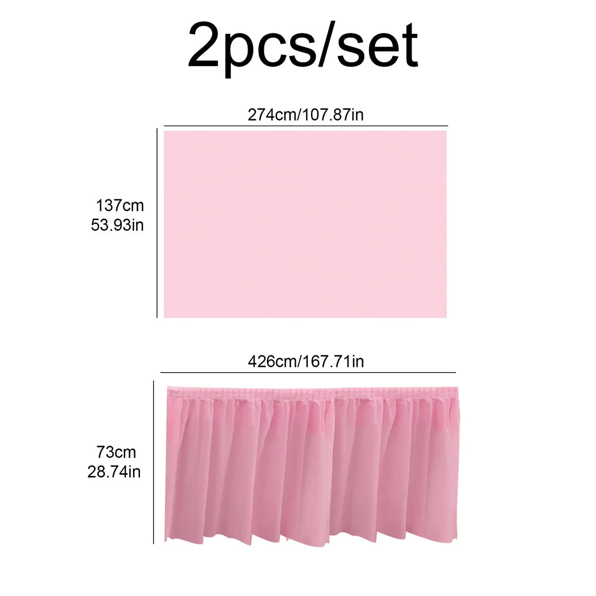 SHOWLU FASHION 2-piece disposable tablecloth and table skirt set, pink color, ideal for party or event decor.