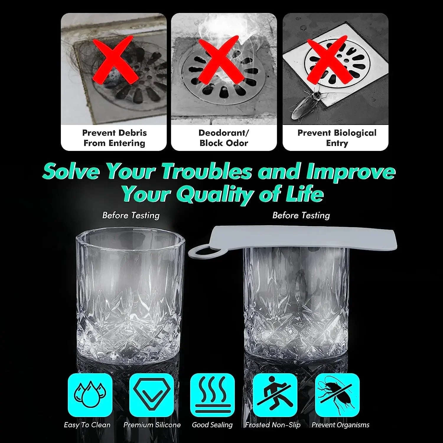 Showlu Smart General silicone drain stopper fitting sink drain, flexible and reusable bathroom accessory for sealing and preventing clogs.