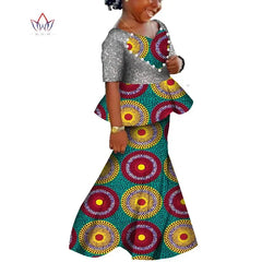 African Kids Dresses African Dashiki Print Cotton Wax Matching Dresses Africa Children Summer Plus Size Clothing WYT529