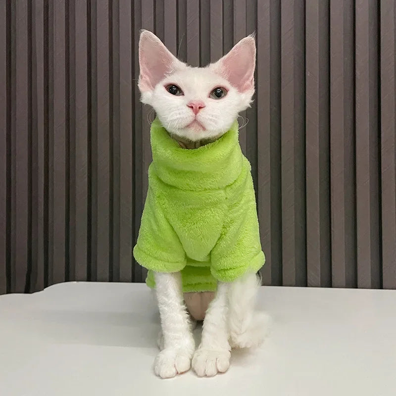 Showlu Fashion Wang Shan Meow Sphynx Cat Hoodie, cozy cotton winter pet jumpsuit featuring a cute cat design.