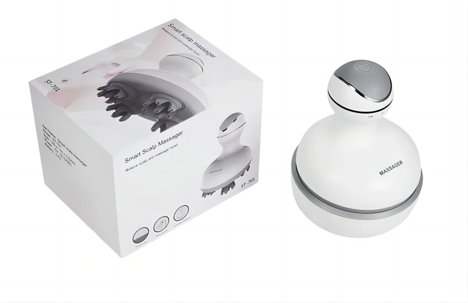 Showlu Smart General Scalp Massager 2.0 with soft silicone massage nodes on a user's scalp for relaxing head massage therapy