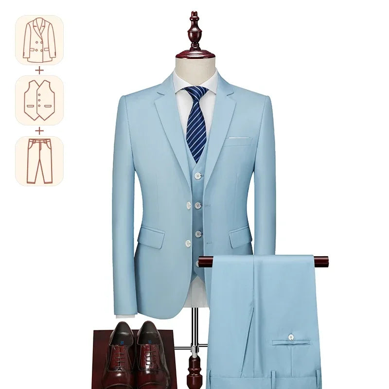 Men's black business casual suit from Showlu Fashion, formal tuxedo set with solid color for weddings and parties.