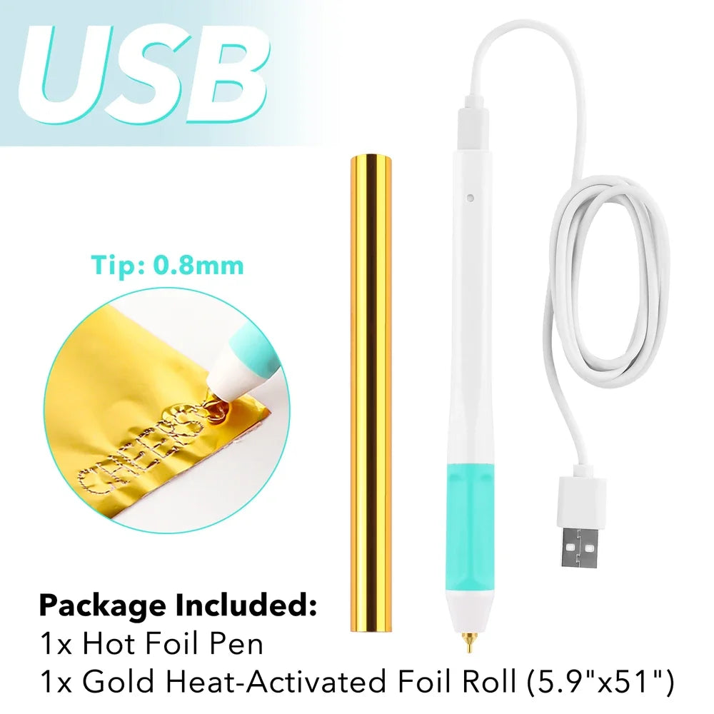 Showlu Smart General USB Hot Foil Pen 0.8mm DIY craft tool with a sleek metal tip for precise foil application.