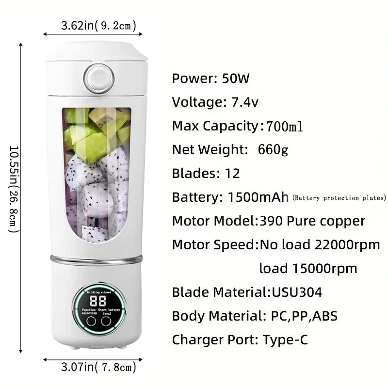 Showlu Smart General portable USB blender juicer bottle with transparent body and blending blade inside for smoothies and drinks.