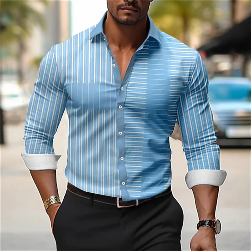 Men's long-sleeved casual shirt by Showlu Fashion, featuring a simple design, suitable for fall fashion and streetwear.