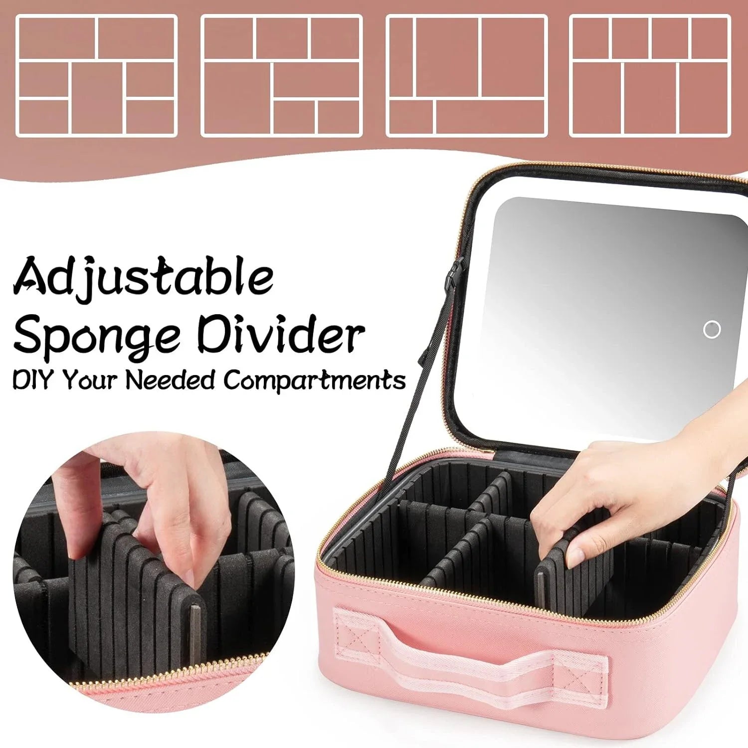 SHOWLU makeup bag with LED mirror and large travel cosmetic organizer, featuring multiple compartments for beauty essentials.
