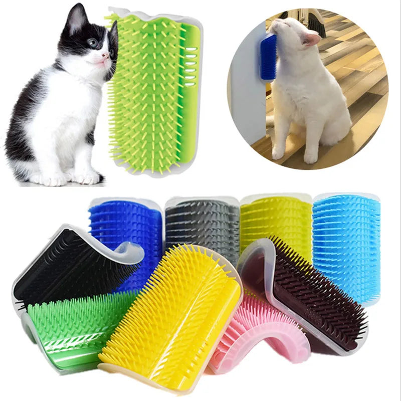 Showlu Fashion Store cat self-groomer with catnip, wall corner massage brush for cats, soft face rubs, pet grooming supply.