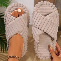 Slippers for Women Memory Foam House Bedroom Soft Corduroy Crossbands for Fuzzy Anti-Skid Slide-On for Easy Wear Slipper Shoes