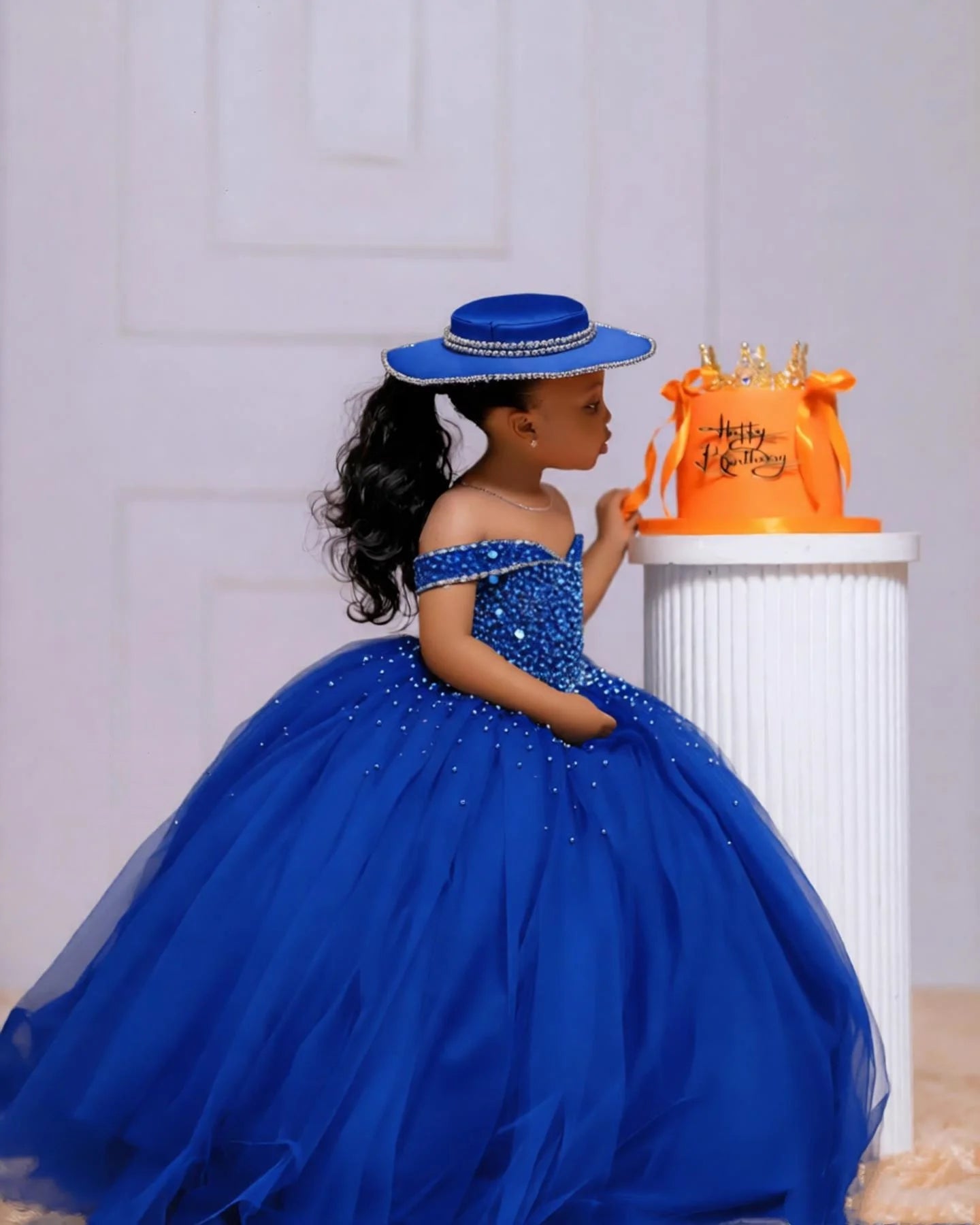 Orange Tulle Girls Birthday Party Dresses Customized Ball Gown Crystal Flower Girl Dresses for Wedding Baby Girls Pageant Dress