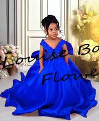 Red Flower Girl Dresses For Wedding Satin Beaded With Bow Floor Length Kids Birthday Party First Communion Ball Gown Customized