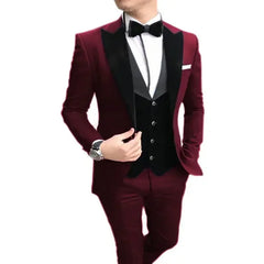 3 Pieces Green Men Suits Slim Fit  Best Men Wear Wedding Business Groom Tuxedos Blazer+Vest+Pants Costume Homme