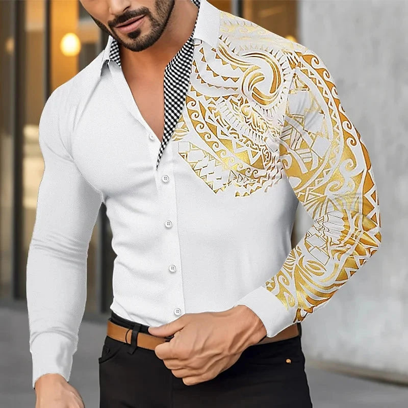 Showlu men's long sleeve dress shirt in formal microfiber with button-down collar, stylish and comfortable for office or formal wear.