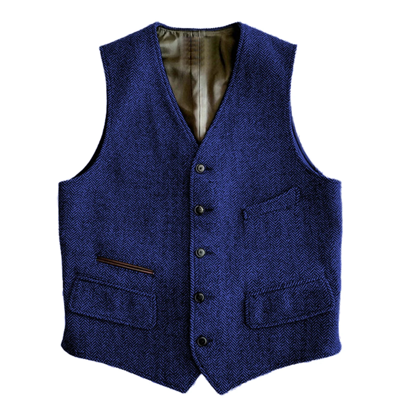 Men's Vest Male Slim Fit Herringbone Fabric Waistcoat Elegant Tweed Vest for Wedding Groomsmen