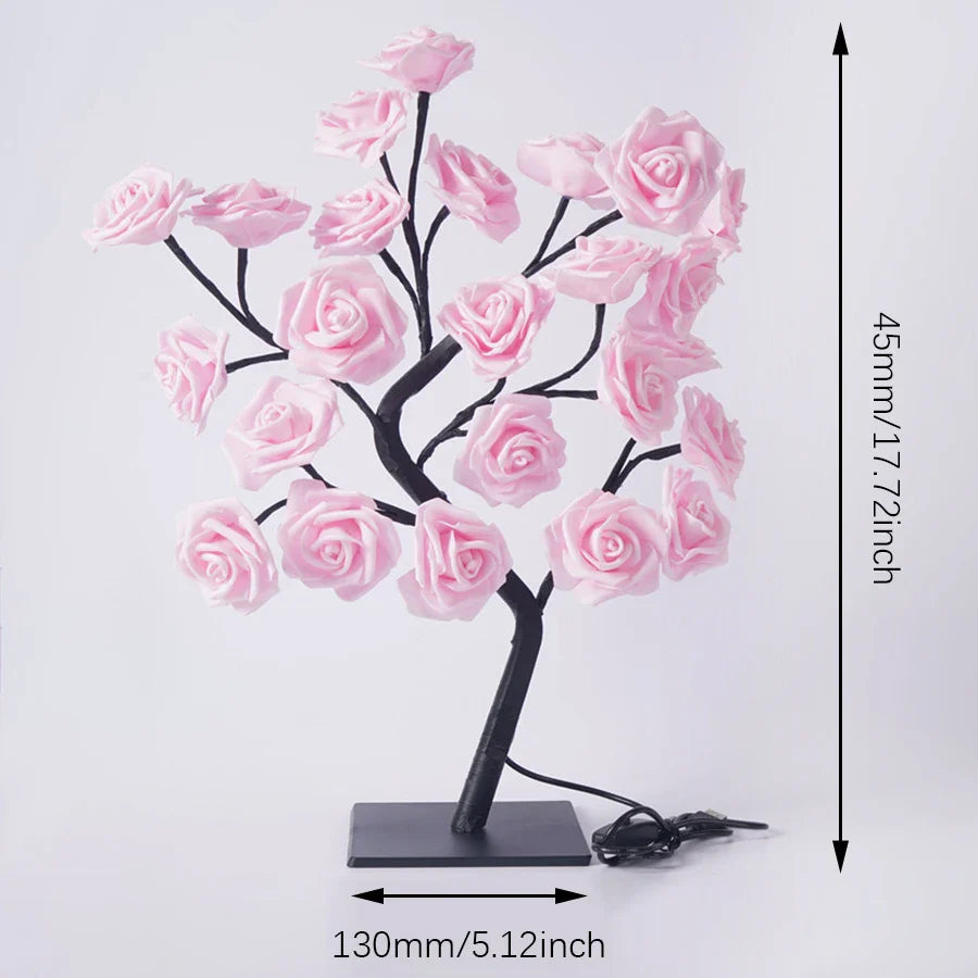 XIWANGFIRE Rose Tree Table Lamp by SHOWLU FASHION STORE with 24 LED USB fairy flower night light, illuminated decorative lamp.