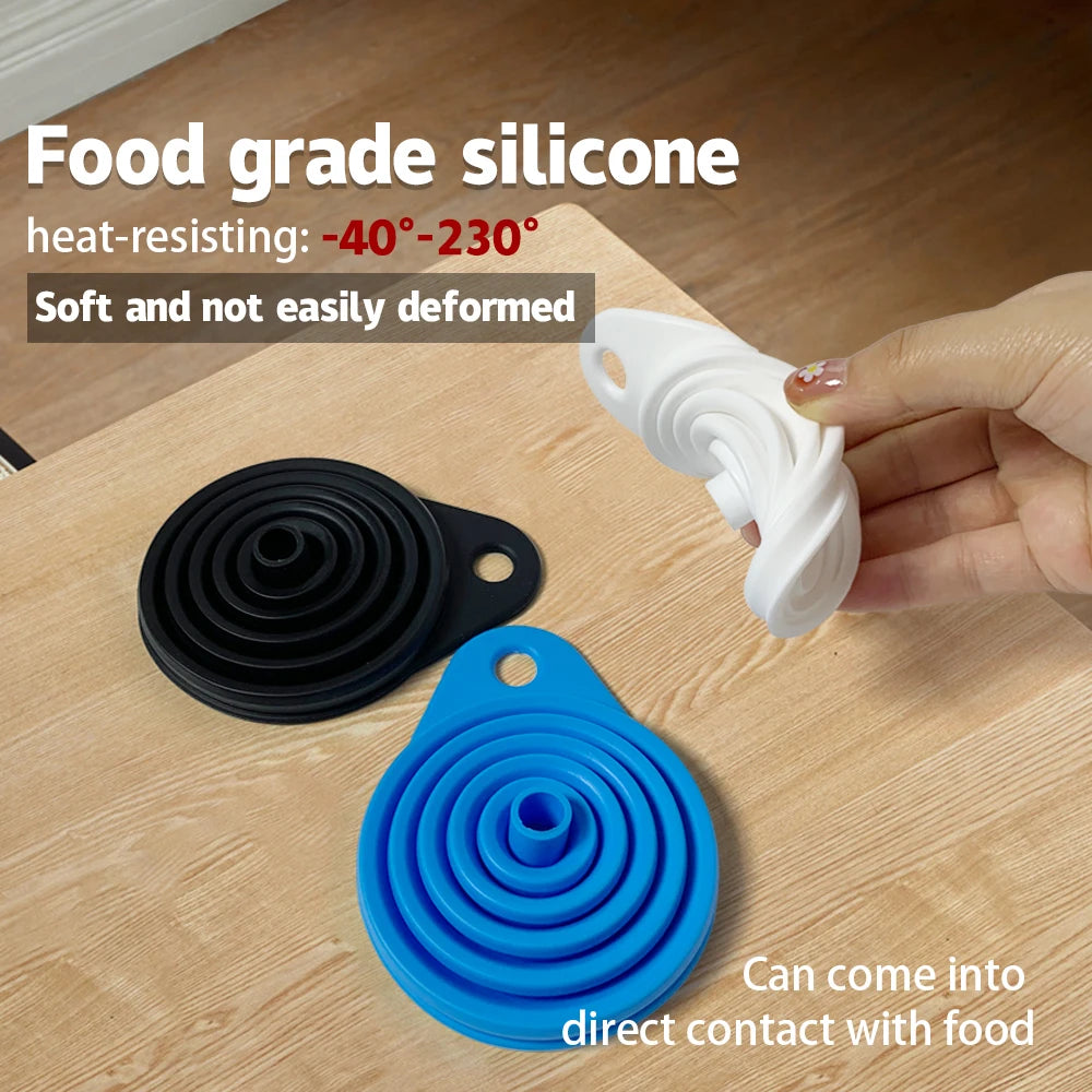Showlu Smart General collapsible funnel set with multiple sizes, made of flexible, durable material for kitchen and DIY use.