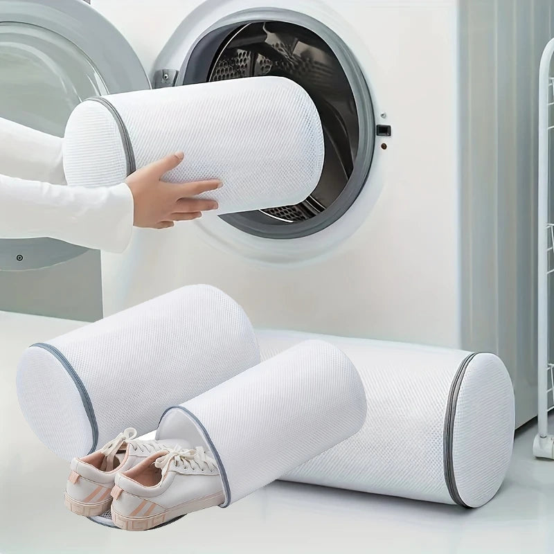 Durable mesh shoe washing bag by Showlu Fashion Store for sneakers, running shoes, socks, and bras with zipper closure.