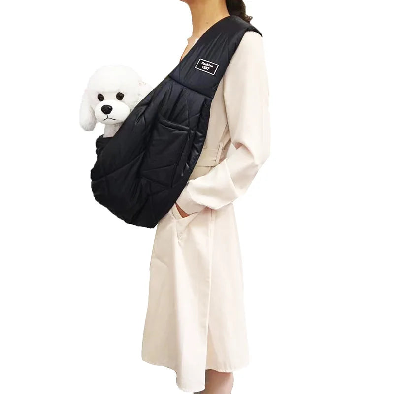 Showlu Fashion ZHUOJI leather pet sling carrier with adjustable straps for hands-free dog and cat travel.
