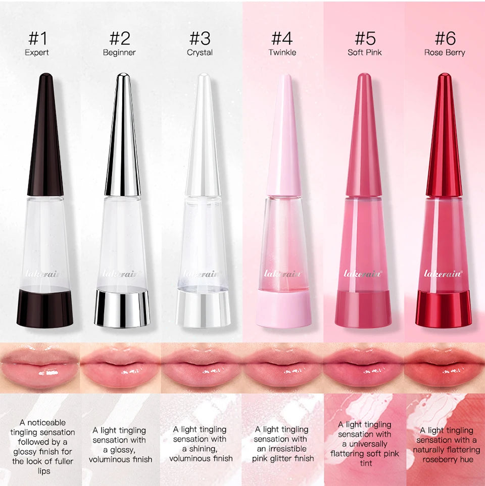 Showlu Smart General lip oil plumper applying a clear, glossy lip treatment on lips for a fuller, hydrated look.