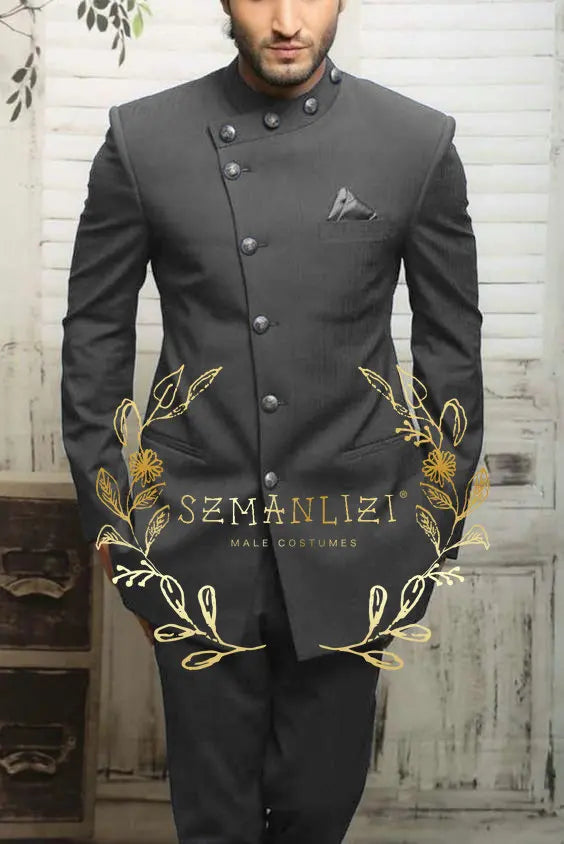 Navy blue Indian design men's slim fit suit blazer and trousers, formal wedding and business attire, Showlu Fashion Store.