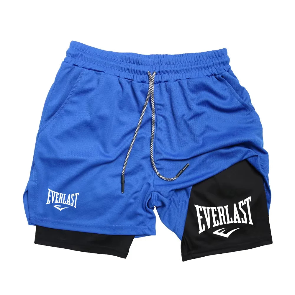 Men's 2-in-1 running shorts from Showlu Fashion featuring double-deck design, ideal for gym, jogging, and fitness training.