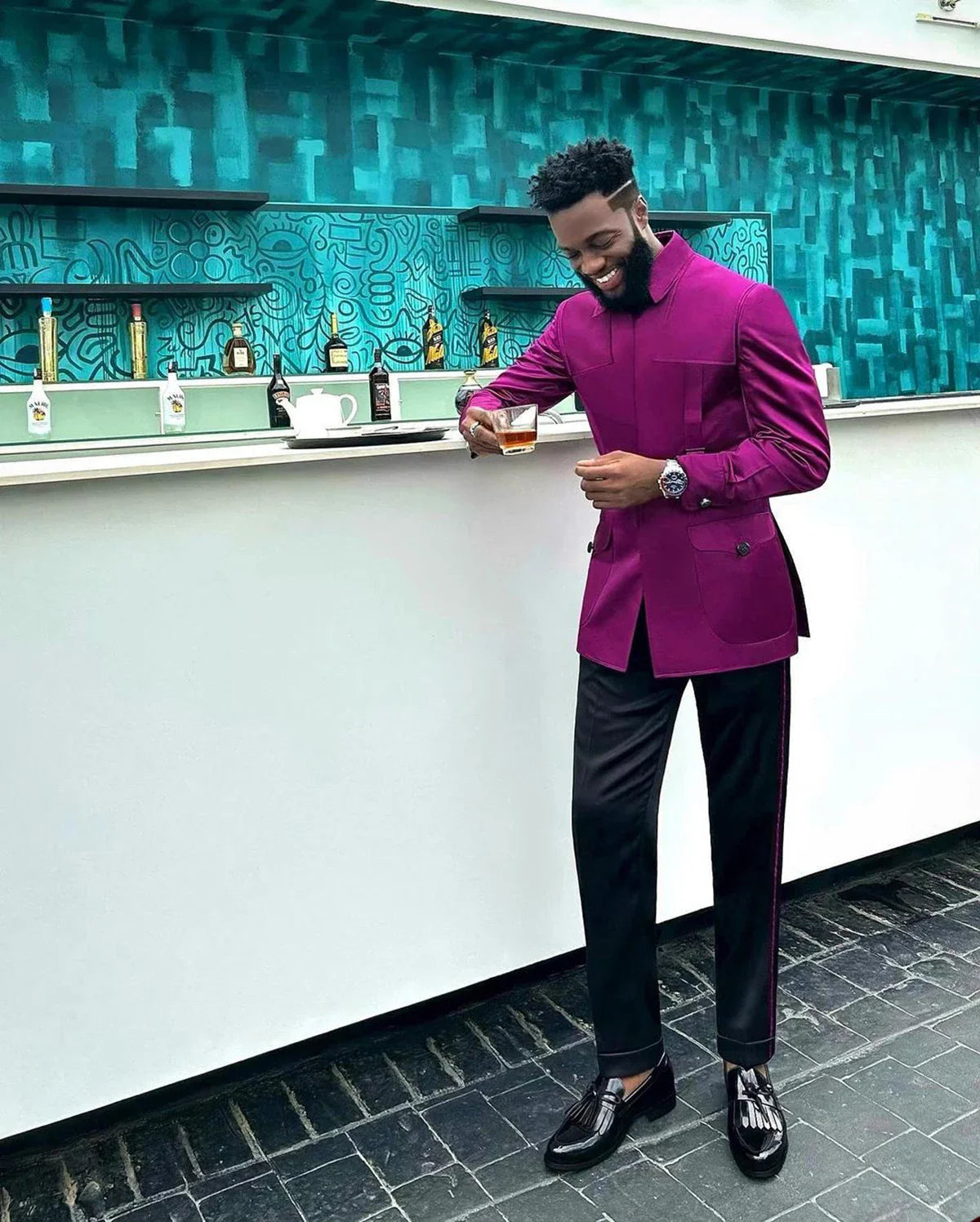Men's double-breasted wedding suit by SHOWLU FASHION STORE, tailored tuxedo with classic design and formal black fabric.