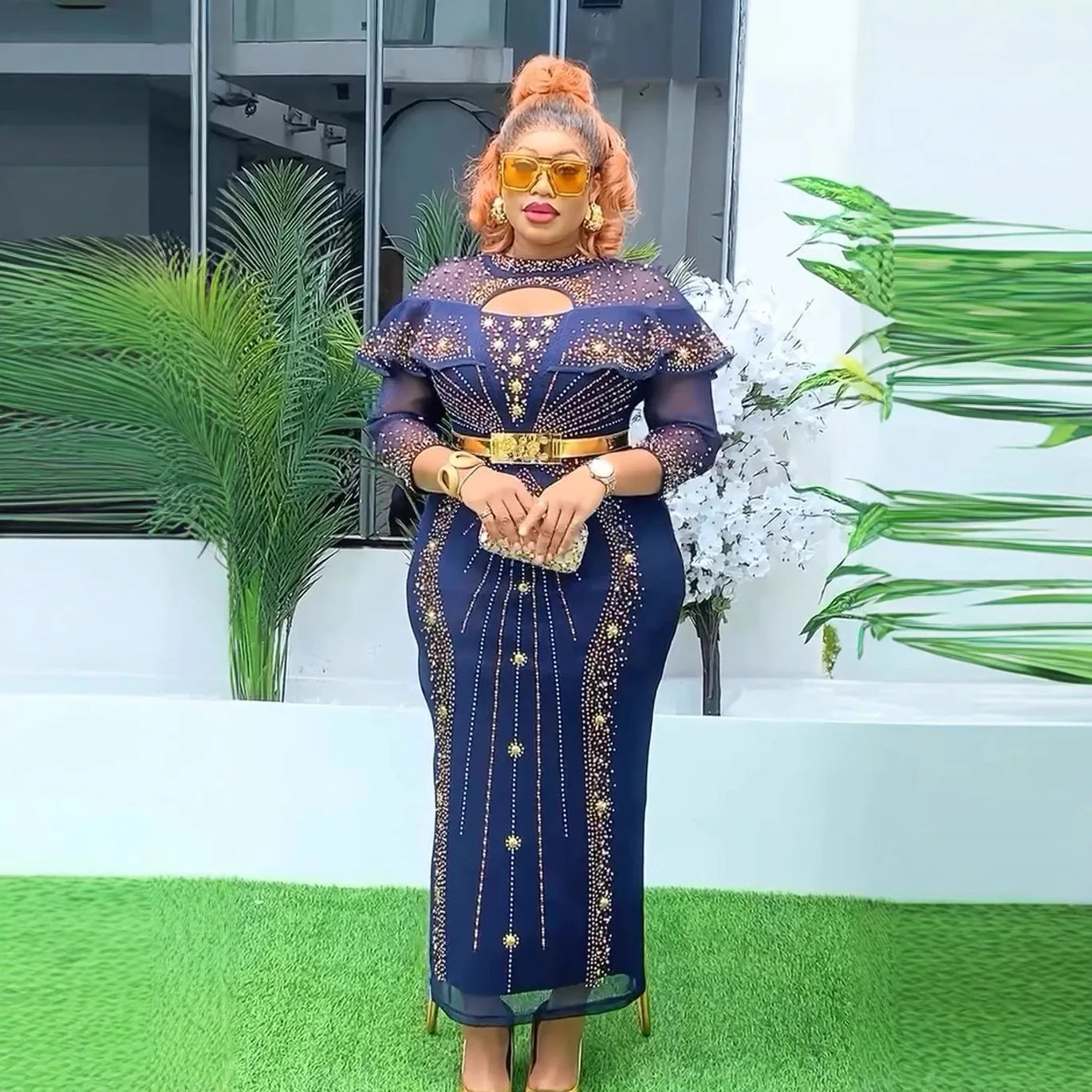 Plus size African Dashiki Ankara long dress with vibrant patterns, perfect for wedding parties and special occasions
