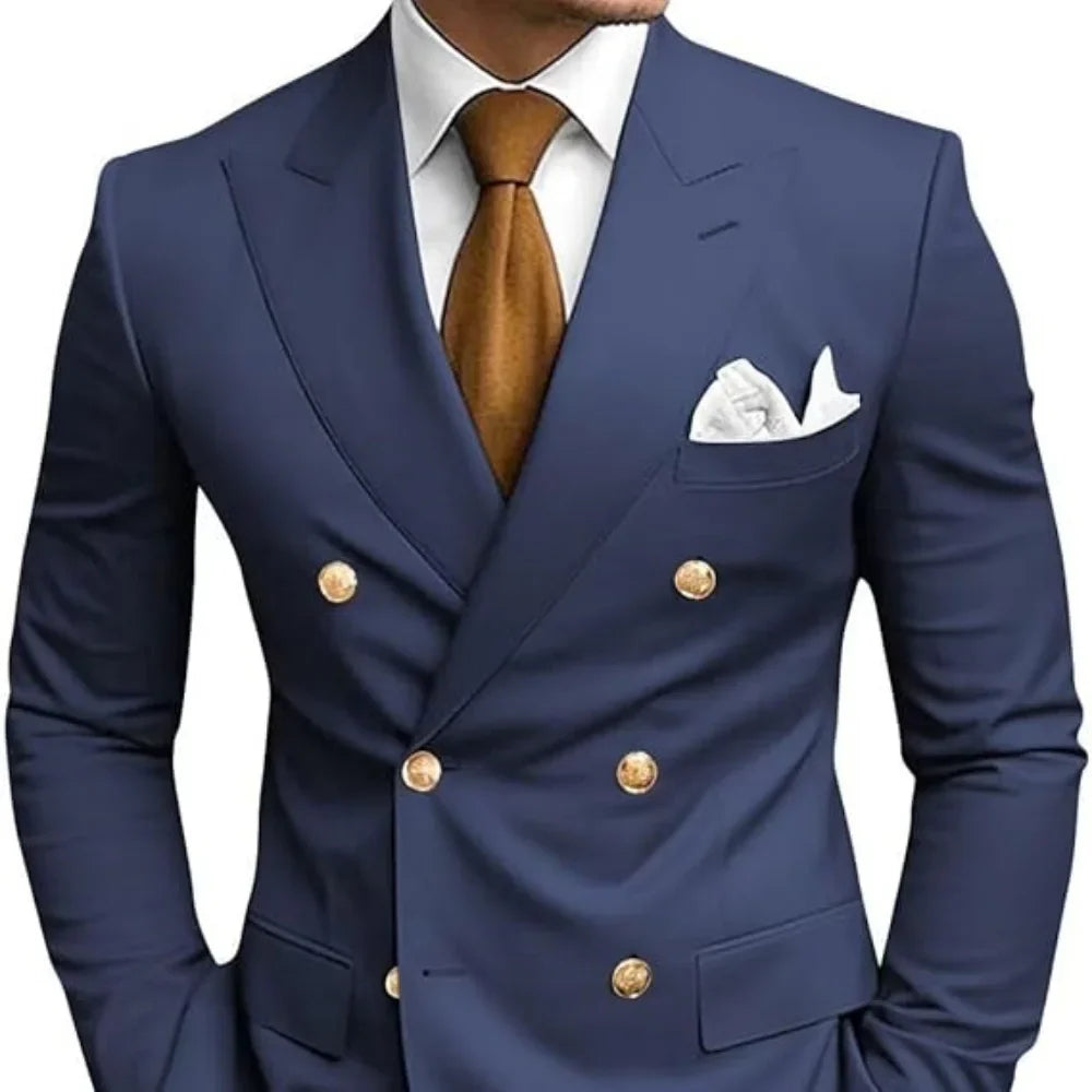 Men's double-breasted slim fit wool blend formal suit jacket by SHOWLU FASHION STORE, shown in classic style and tailored fit.