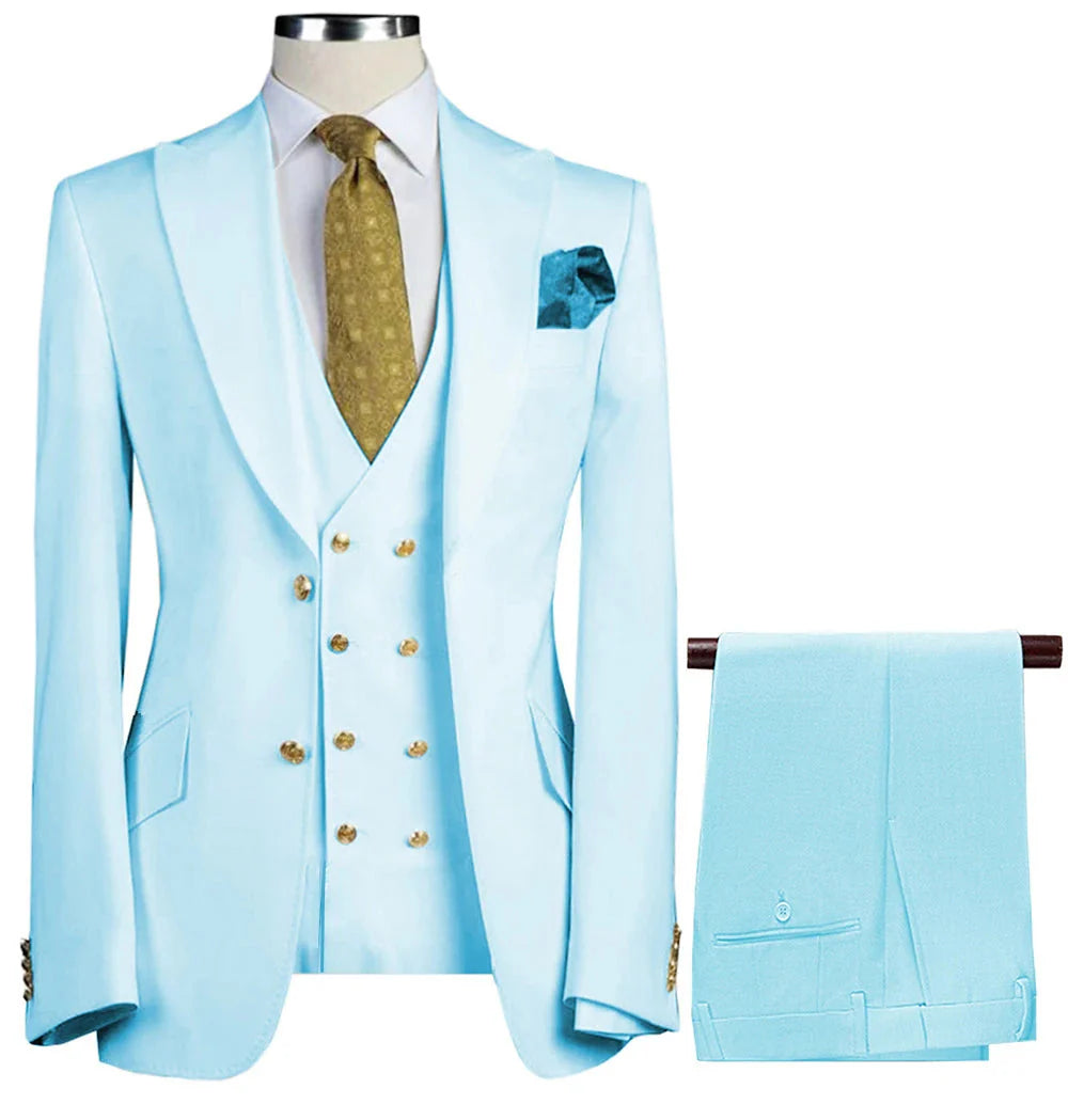 Men's slim fit wool blend tuxedo suit with jacket, vest, and trousers by SHOWLU FASHION STORE, ideal for business or formal occasions.