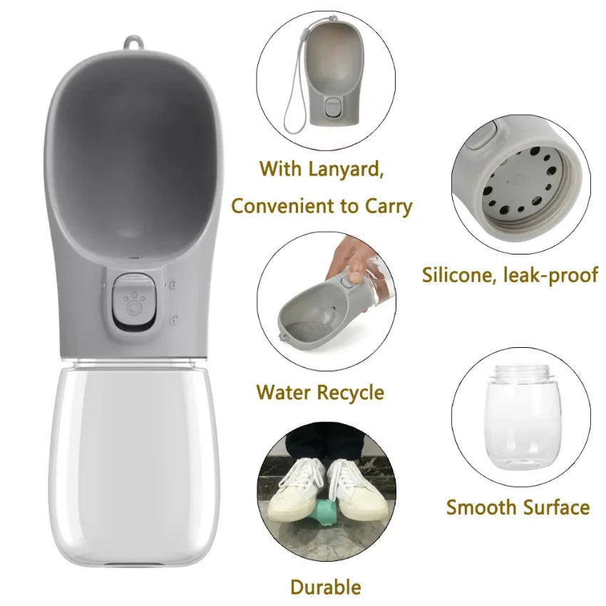 Showlu portable leakproof dog water bottle with built-in bowl for large and small pets, ideal for outdoor walks and travel.