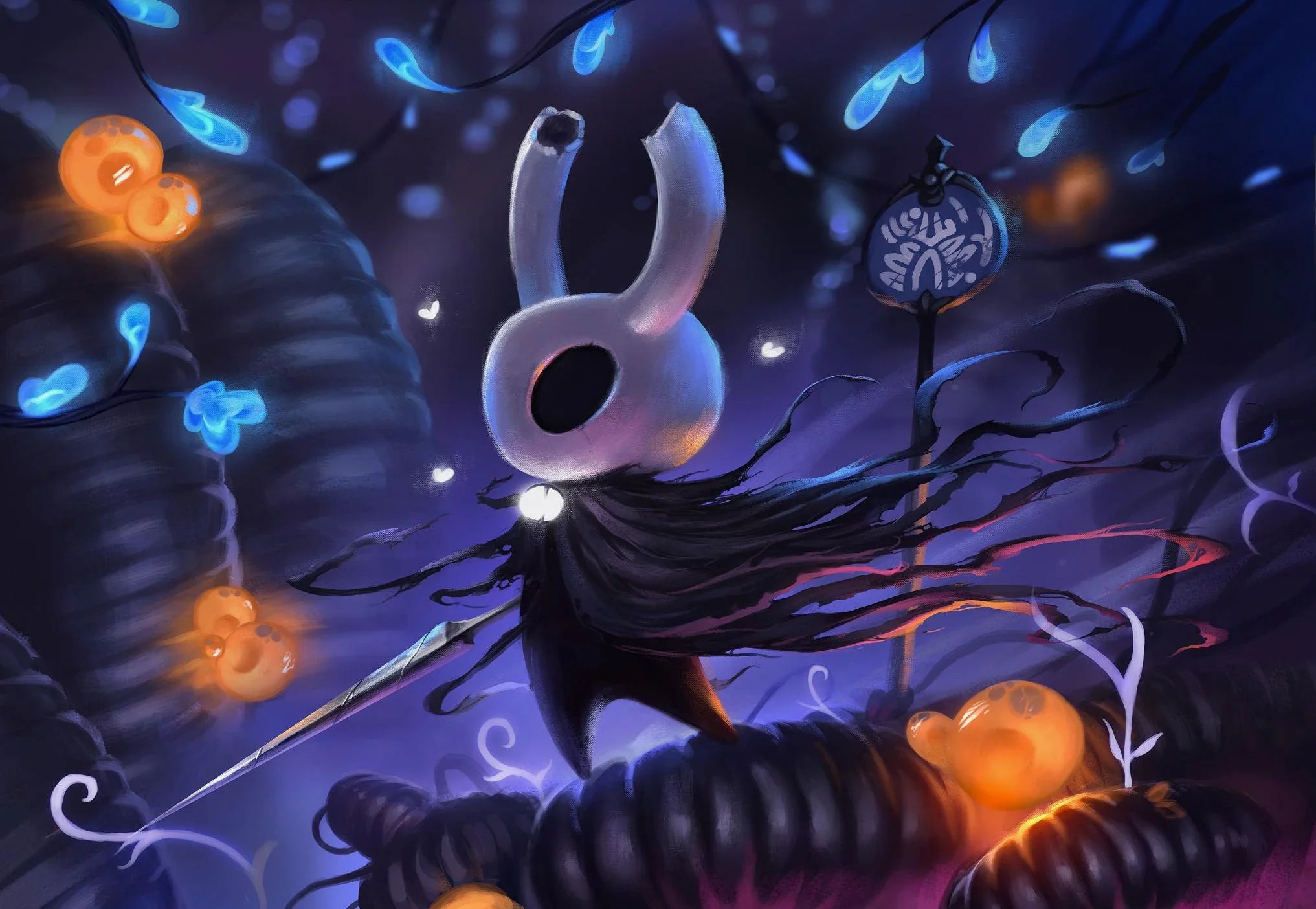 Hollow Knight canvas wall art featuring a modern video game poster with detailed artwork for home decor.