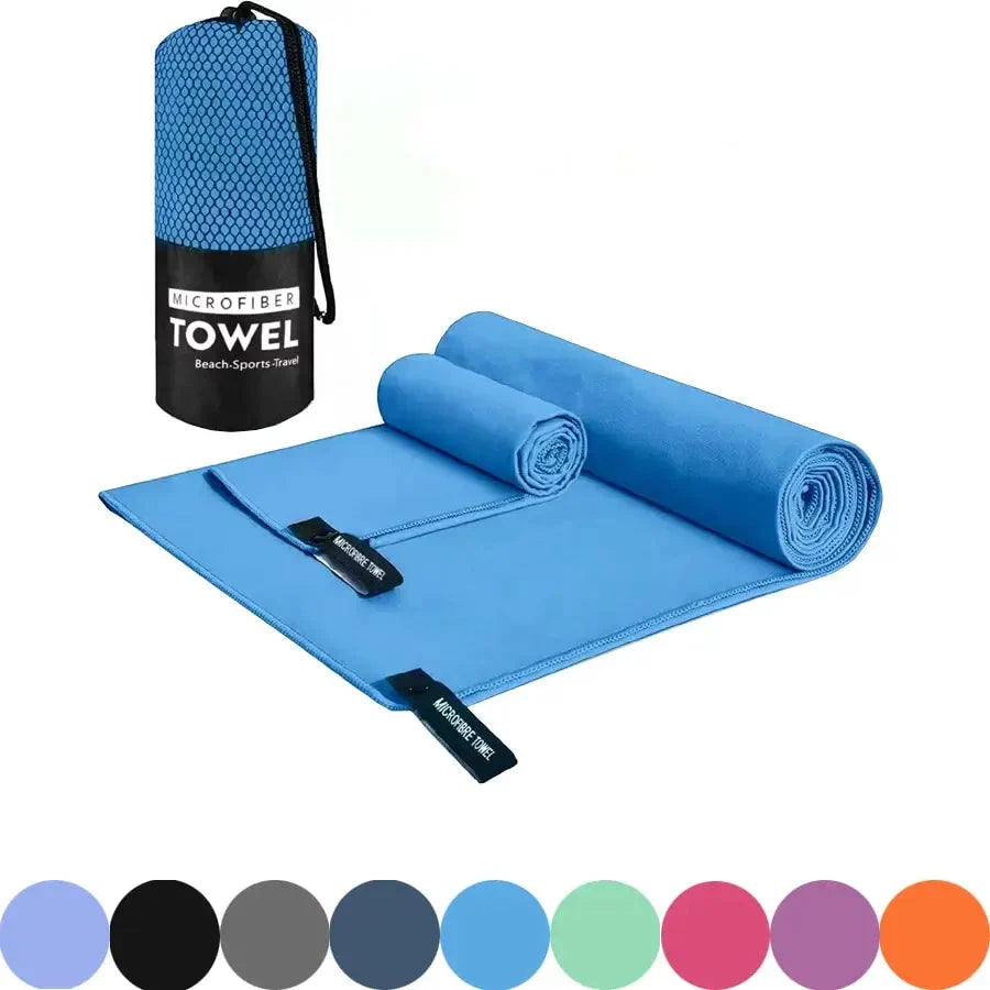 SHOWLU quick-dry microfiber sports towel for gym, yoga, and camping, shown folded with textured fabric in a neutral color.