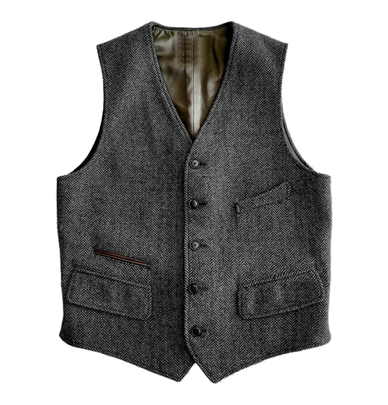Men's Vest Male Slim Fit Herringbone Fabric Waistcoat Elegant Tweed Vest for Wedding Groomsmen