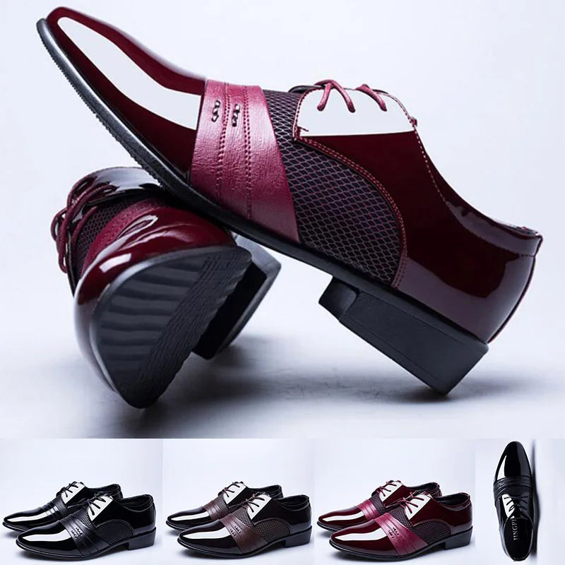 Men's pointed toe leather dress shoes by Showlu Fashion Store with classic lace-up design and polished finish.