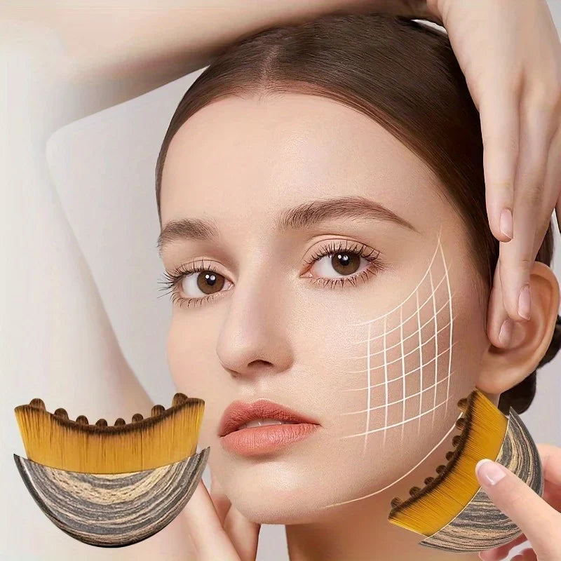 Lymphatic contour face brush by Stone's Store with soft bristles for facial massage and lymphatic drainage.