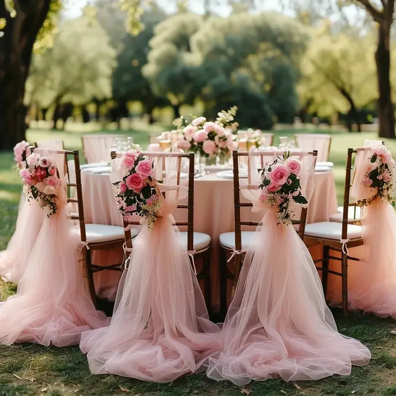 Set of 50-10 wedding chair sashes in 200x75cm gauze fabric with bows and covers for aisle and party decor, by Showlu Fashion Store.