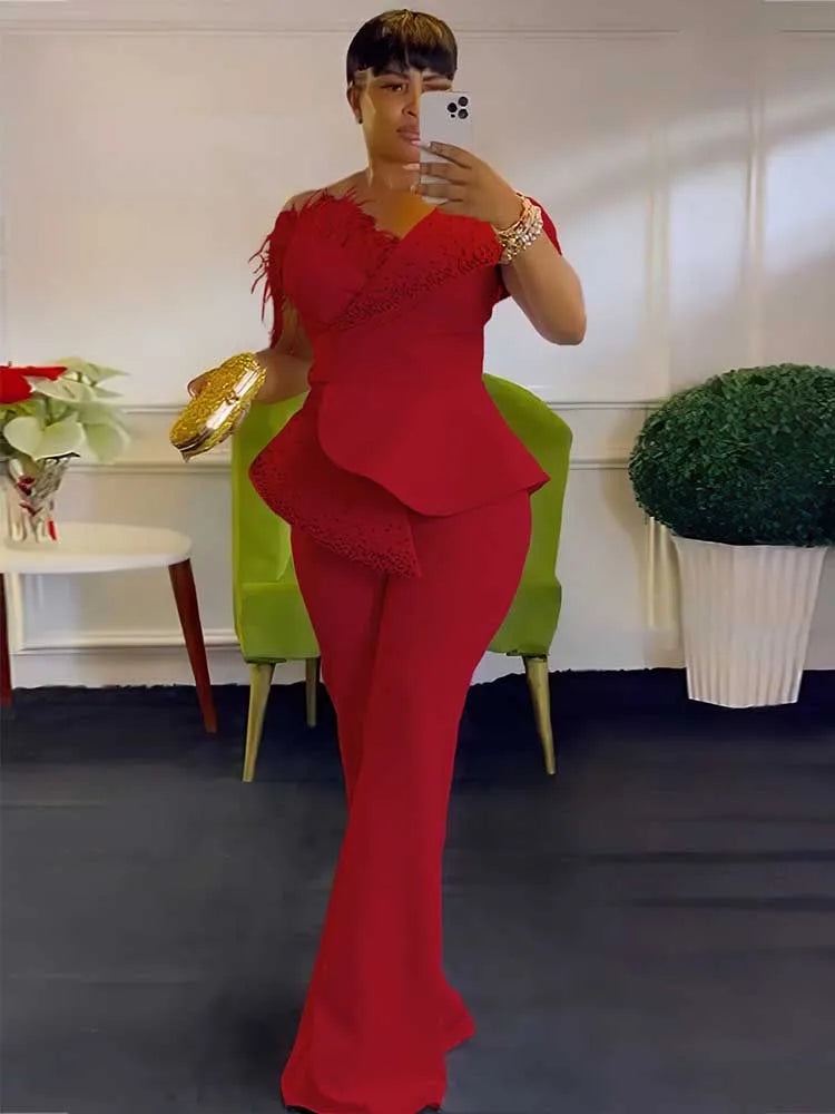SHOWLU FASHION high waist strapless rivet jumpsuit with sexy tube top, featuring bold rivet details and a fitted silhouette.