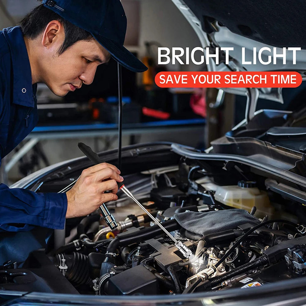 Showlu Smart General telescopic magnetic pickup tool with LED light, extended view of the tool with magnetic tip and built-in LED illumination.