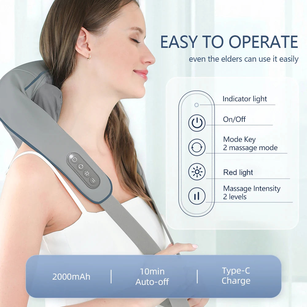 Showlu Smart General electric deep tissue neck and shoulder massage shawl with built-in massage nodes and adjustable heat settings.