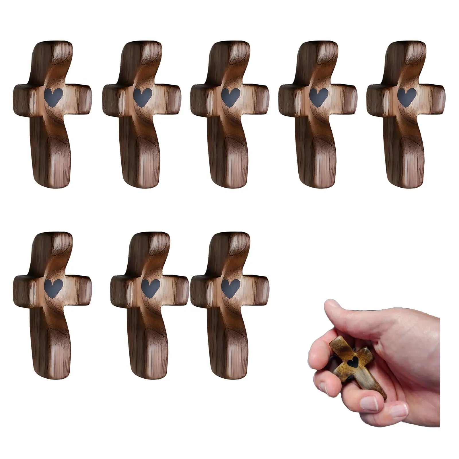 Showlu Wooden Pocket Cross for stress relief, fingertip heart-shaped wooden stress toy, portable spiritual gift