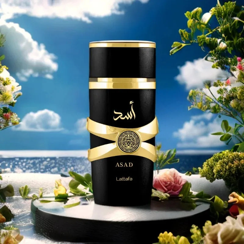 Lattafa Asad Eau de Parfum for Men, 100ml, showcasing the bottle with the oriental scent and sleek design.