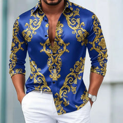 Men's Long Sleeve 3D Shirt, Vintage Floral  Graphic European Art Print, Modern Streetwear Style, 2025 Autumn Winter Casual Top