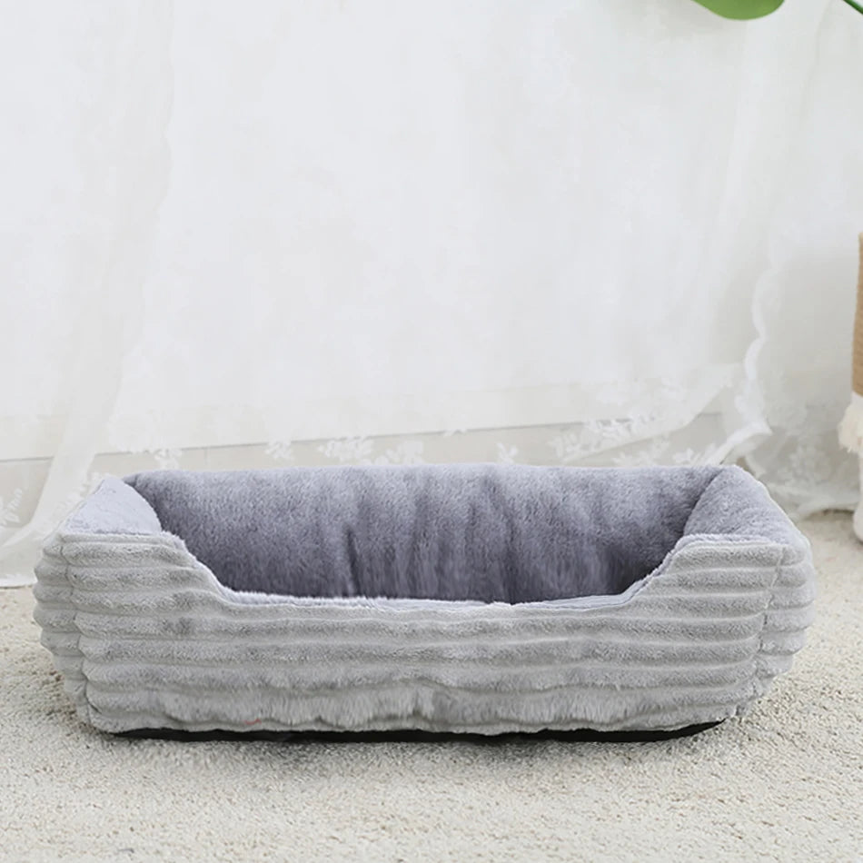 Showlu Fashion square plush calming dog bed with waterproof Oxford fabric, soft pet sofa for comfort and relaxation.