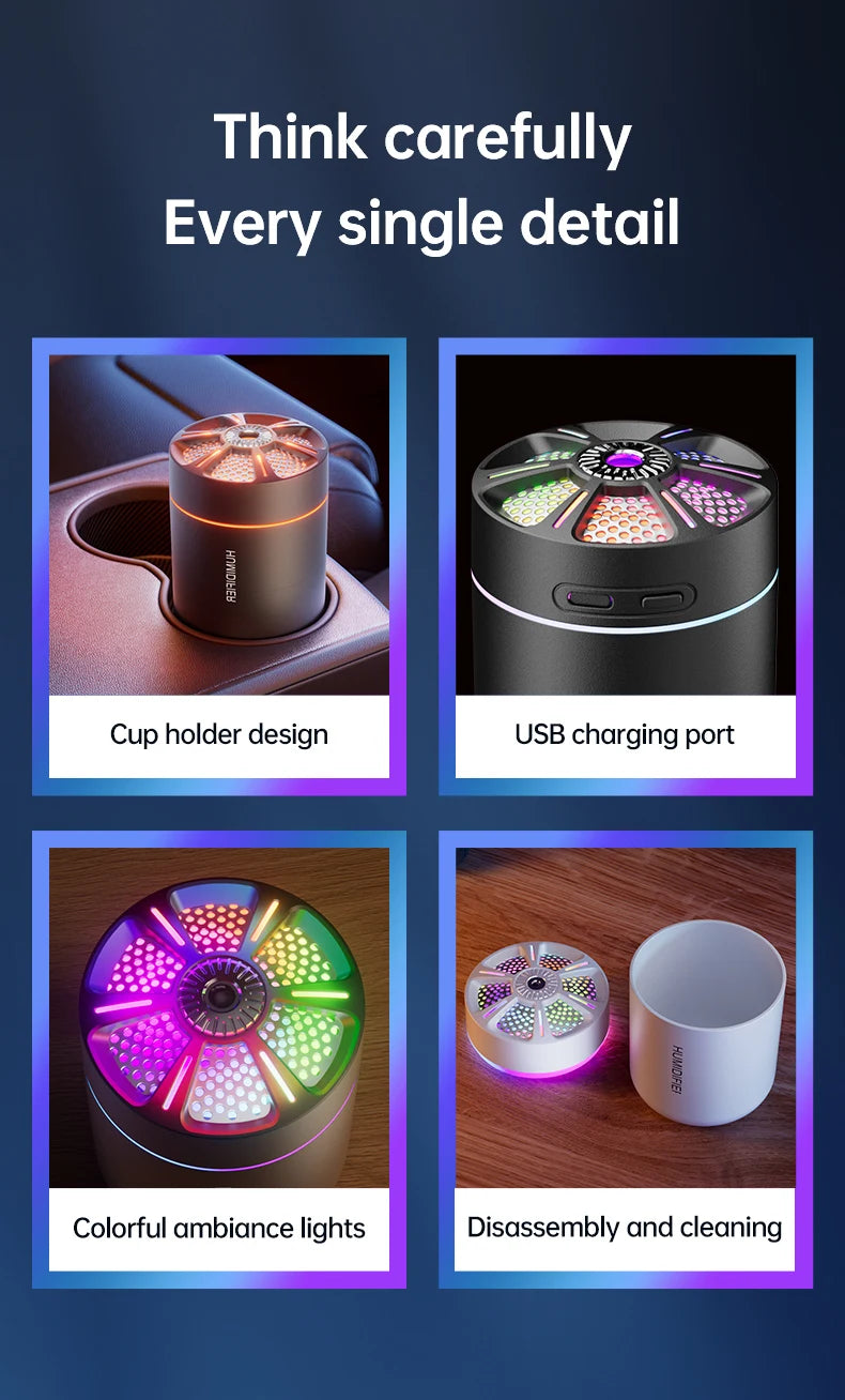 Mini USB humidifier by Showlu Smart General emitting mist, compact design ideal for desktops and small spaces.