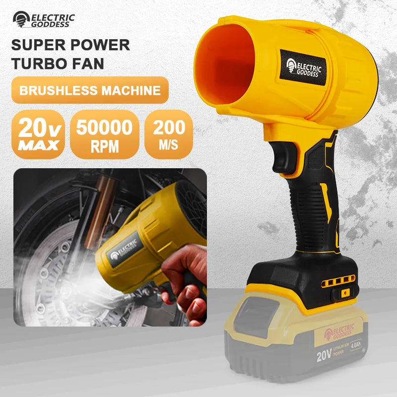 Showlu brushless cordless turbo jet fan air blower for Dewalt 20V, compact handheld power tool with adjustable airflow.
