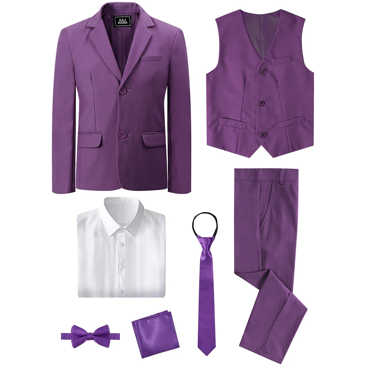 Boy's formal suit set featuring a cotton blazer and tuxedo for kids, ideal for weddings, by A&J DESIGN and SHOWLU FASHION STORE.