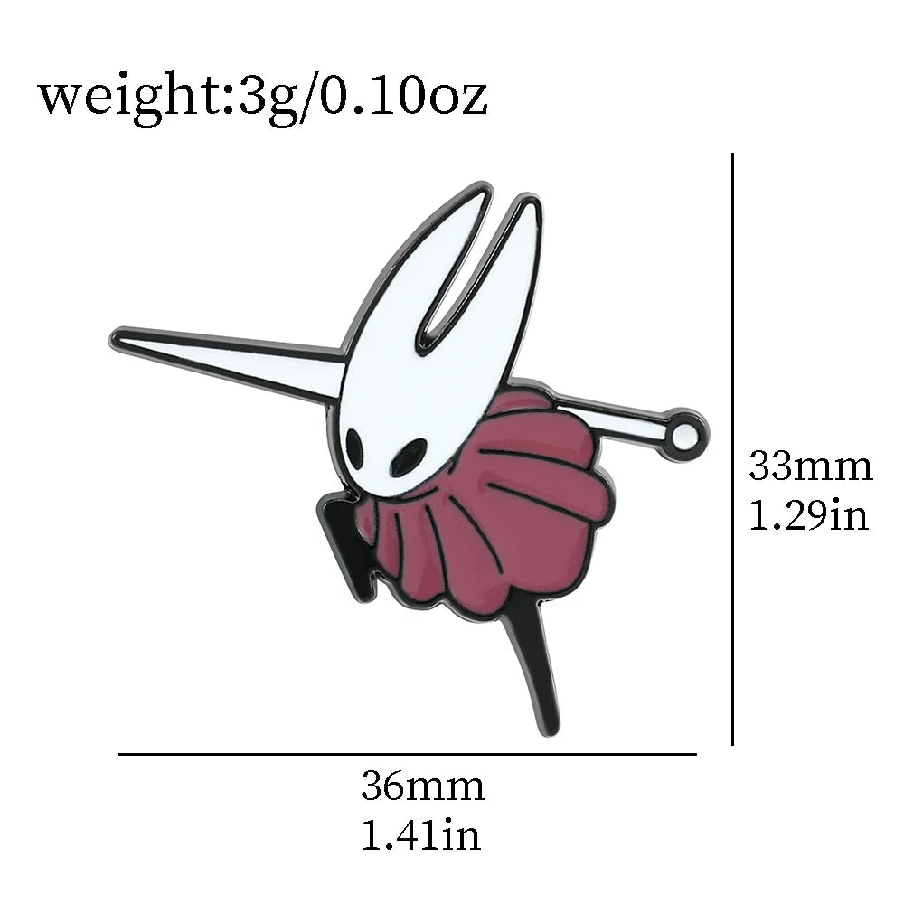 Hot Toys Hollow Knight enamel pin featuring zinc alloy metal game badge with detailed illustration of the Hollow Knight character.
